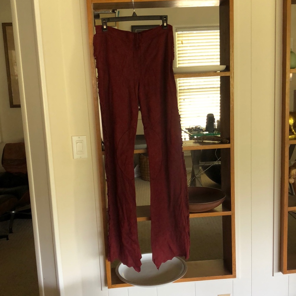 Burgundy Suede Fringe Pants
